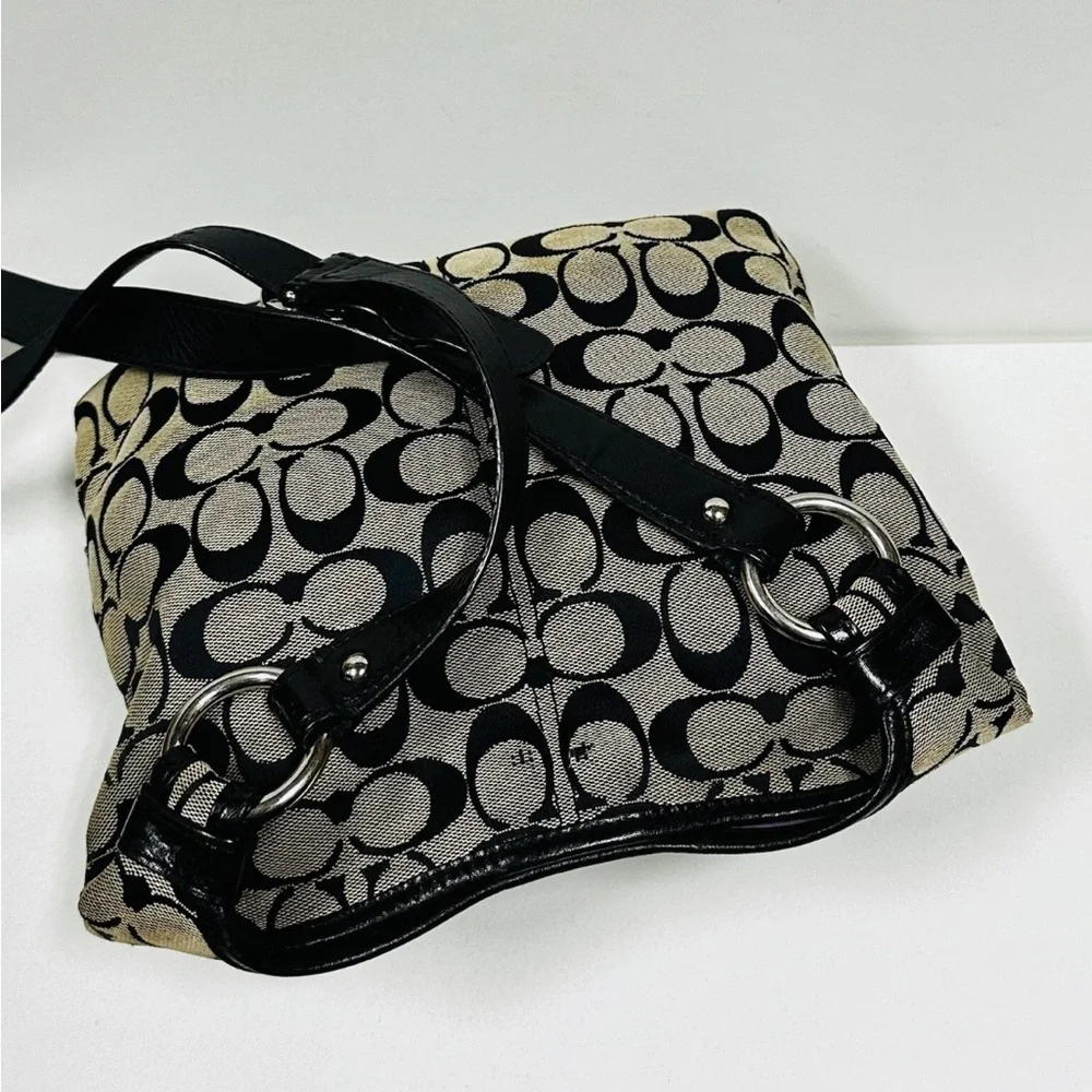 Coach Black and Tan Signature Shoulder Bag